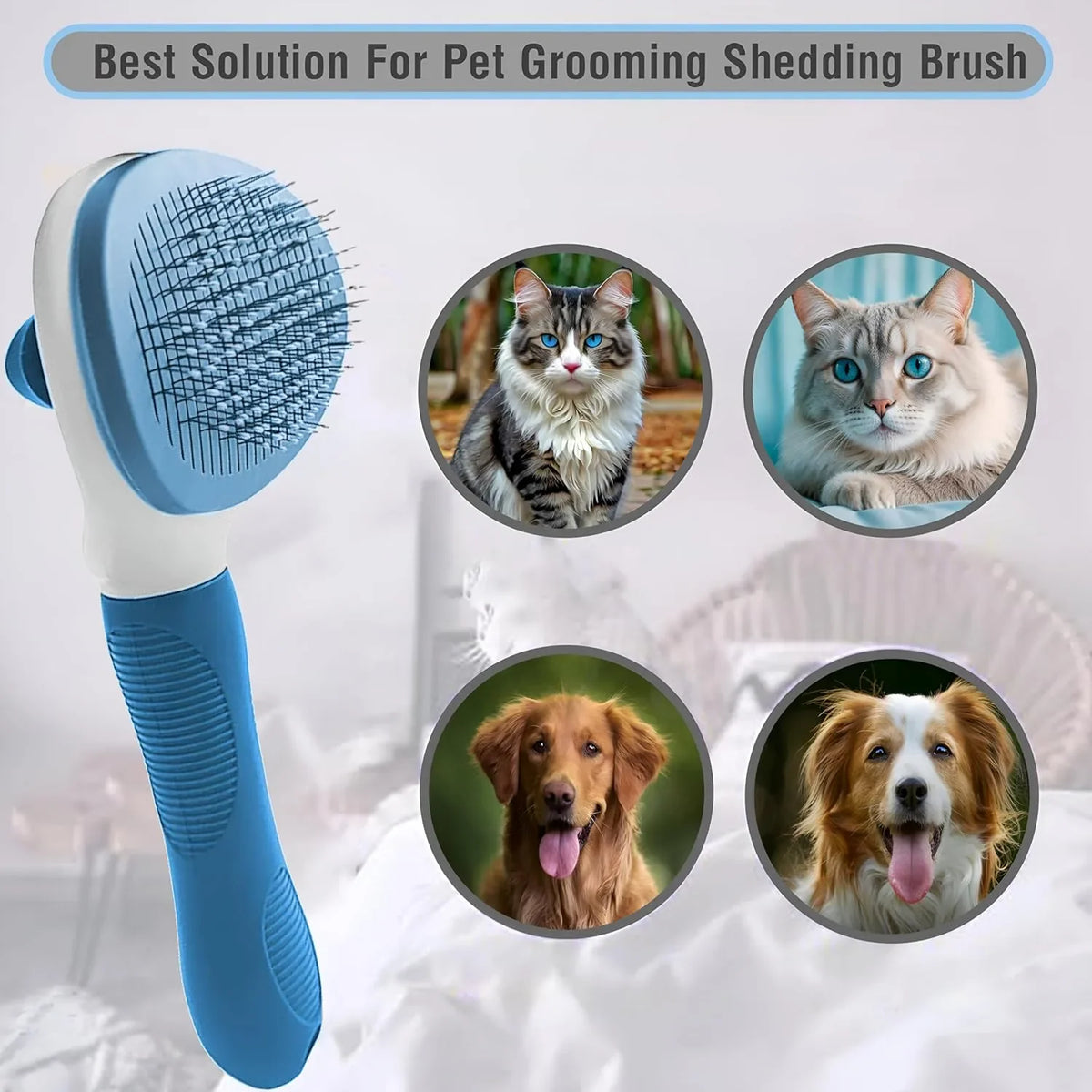 Petola grooming brush in blue with massage bristles for dogs and cats to promote healthy skin and coat
