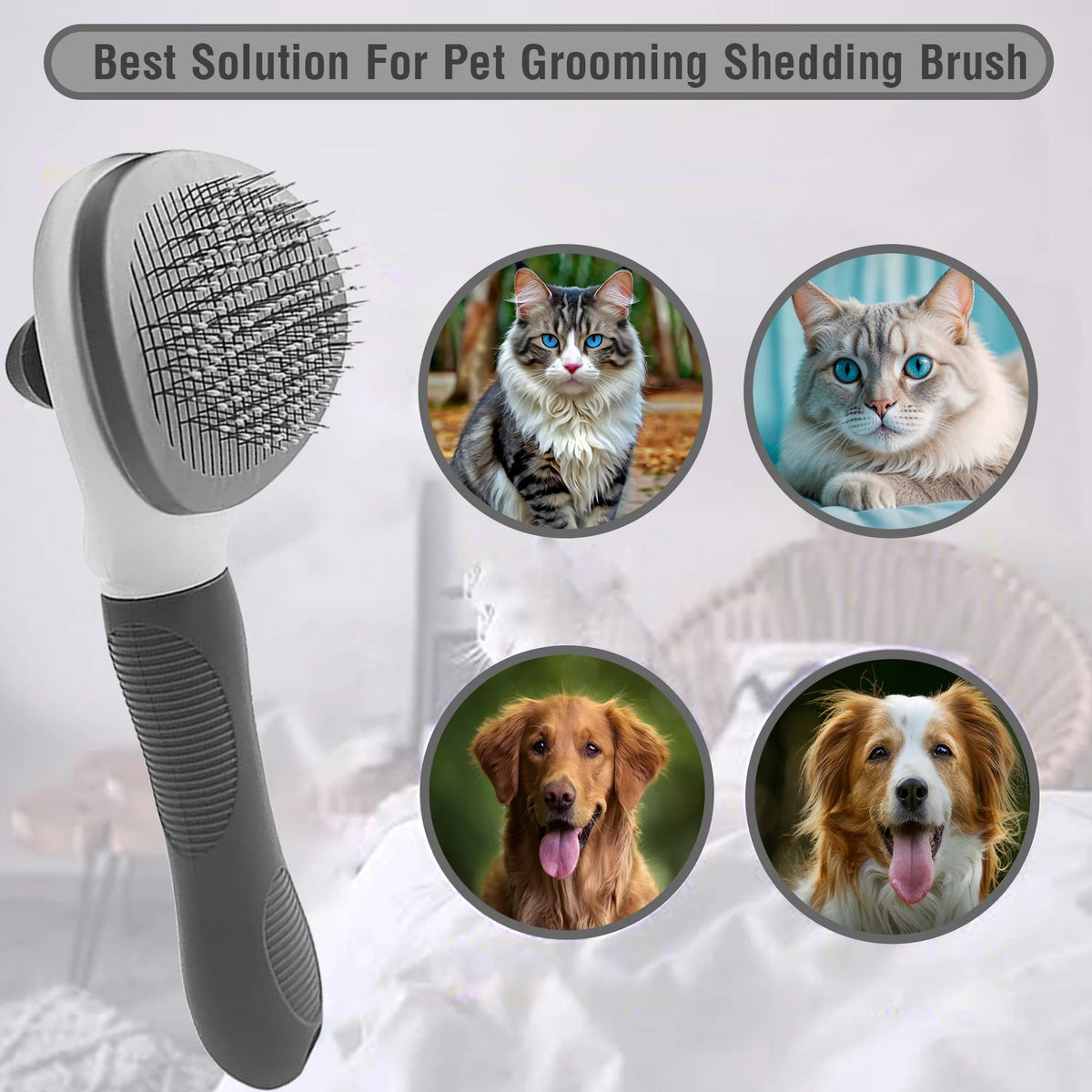 Petola grooming brush in grey with massage bristles for dogs and cats to promote healthy skin and coat