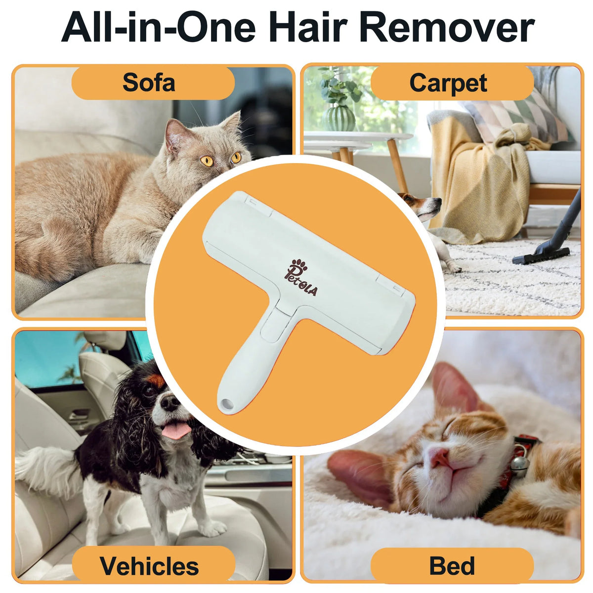 Portable Petola reusable pet hair remover roller in blue for everyday home and travel use