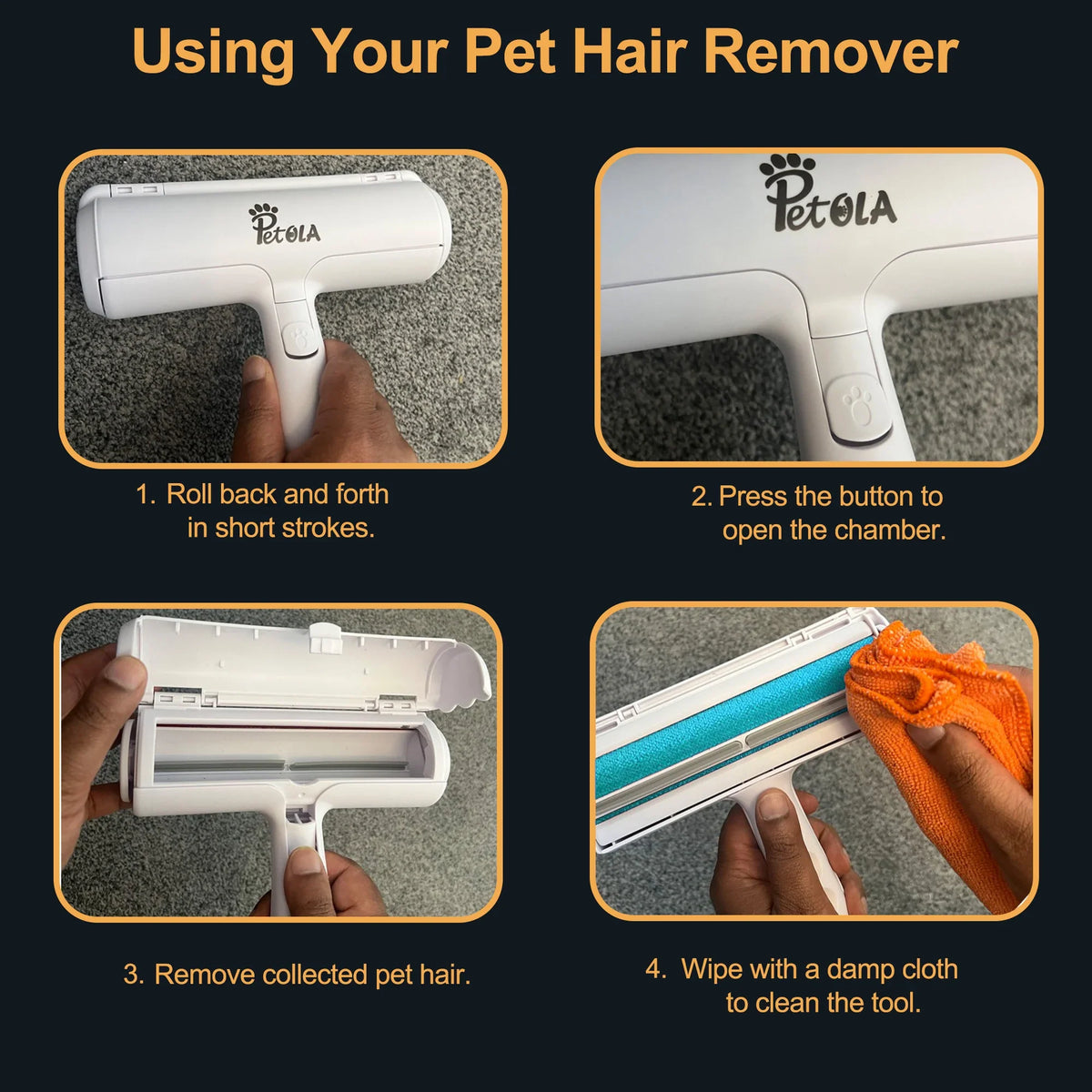 Petola blue reusable lint roller for removing pet hair, lint, dust, and fur from clothes