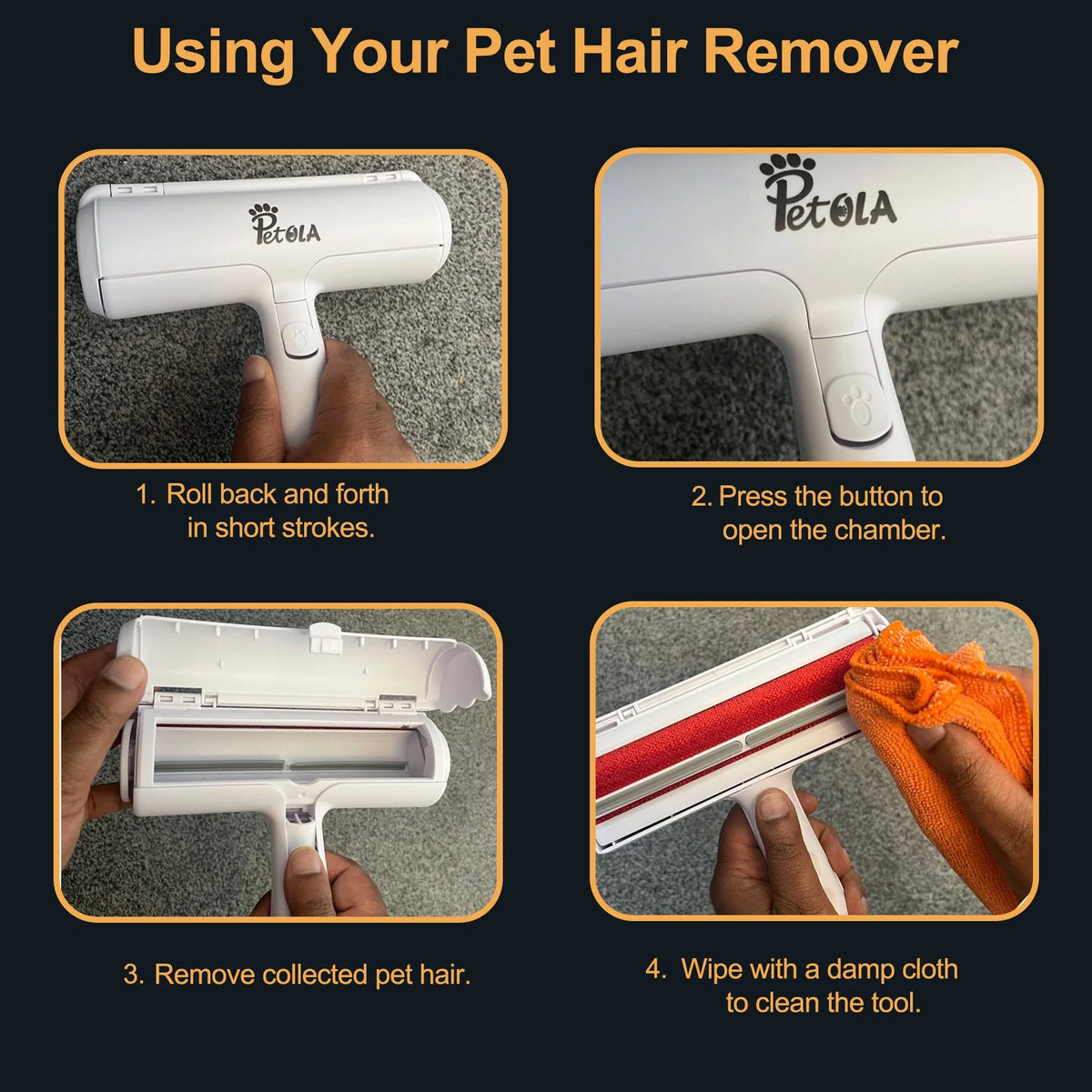 Petola red reusable lint roller for removing pet hair, lint, dust, and fur from clothes
