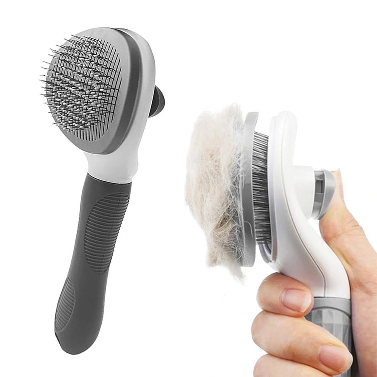 Petola self-cleaning dog and cat hair brush in grey for grooming, shedding, deshedding, and gentle massage