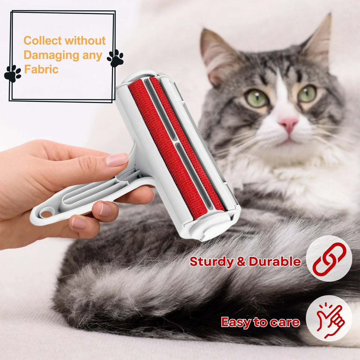 Petola self-cleaning reusable lint roller in red for removing pet hair from furniture, carpets, and clothing