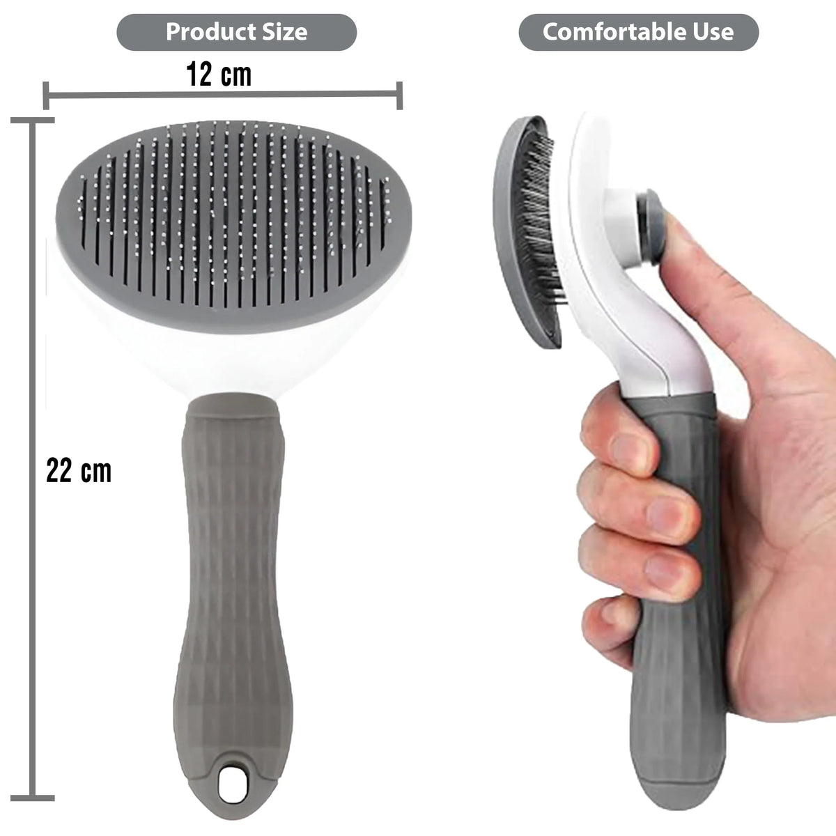 Petola grey self-cleaning pet brush for reducing shedding and maintaining a healthy coat