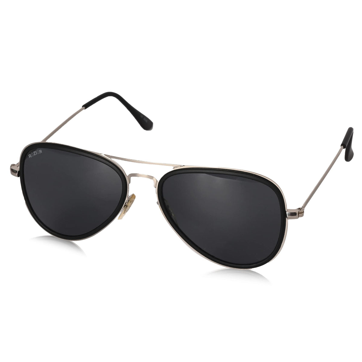 ROZIOR men and women aviator UV400 sunglasses with black frame and black lenses front view model RWU2035C1