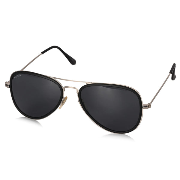 ROZIOR® Men & Women Aviator UV400 Sunglasses | Black Frame | Black Lens | Pack of 1