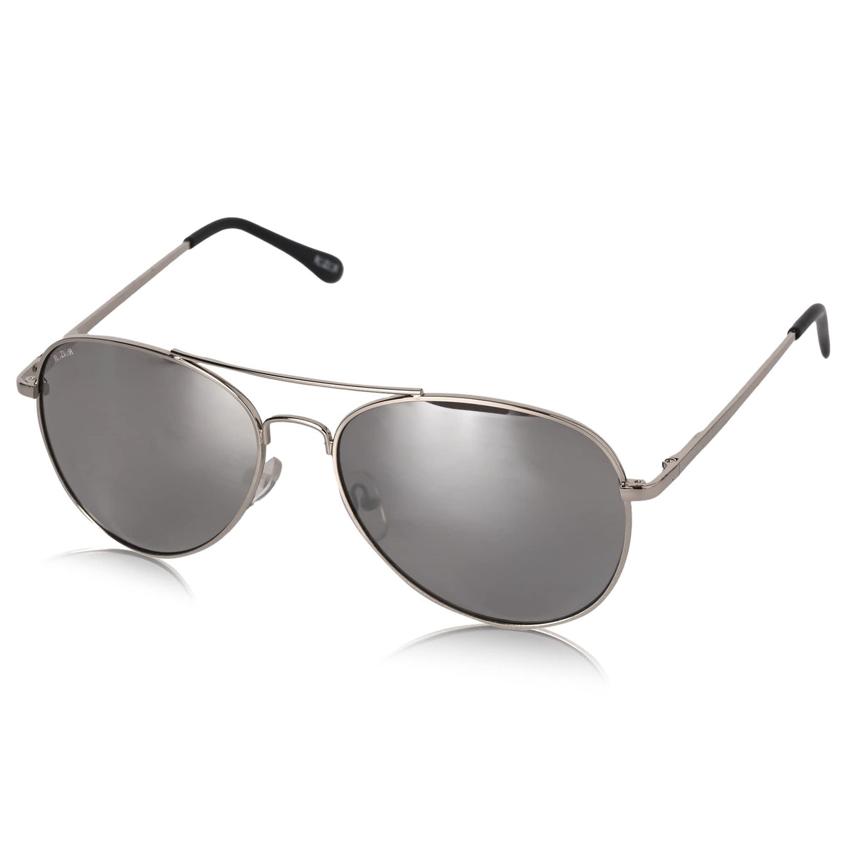 ROZIOR aviator UV protection sunglasses for men and women with silver mirror lens and silver frame front view