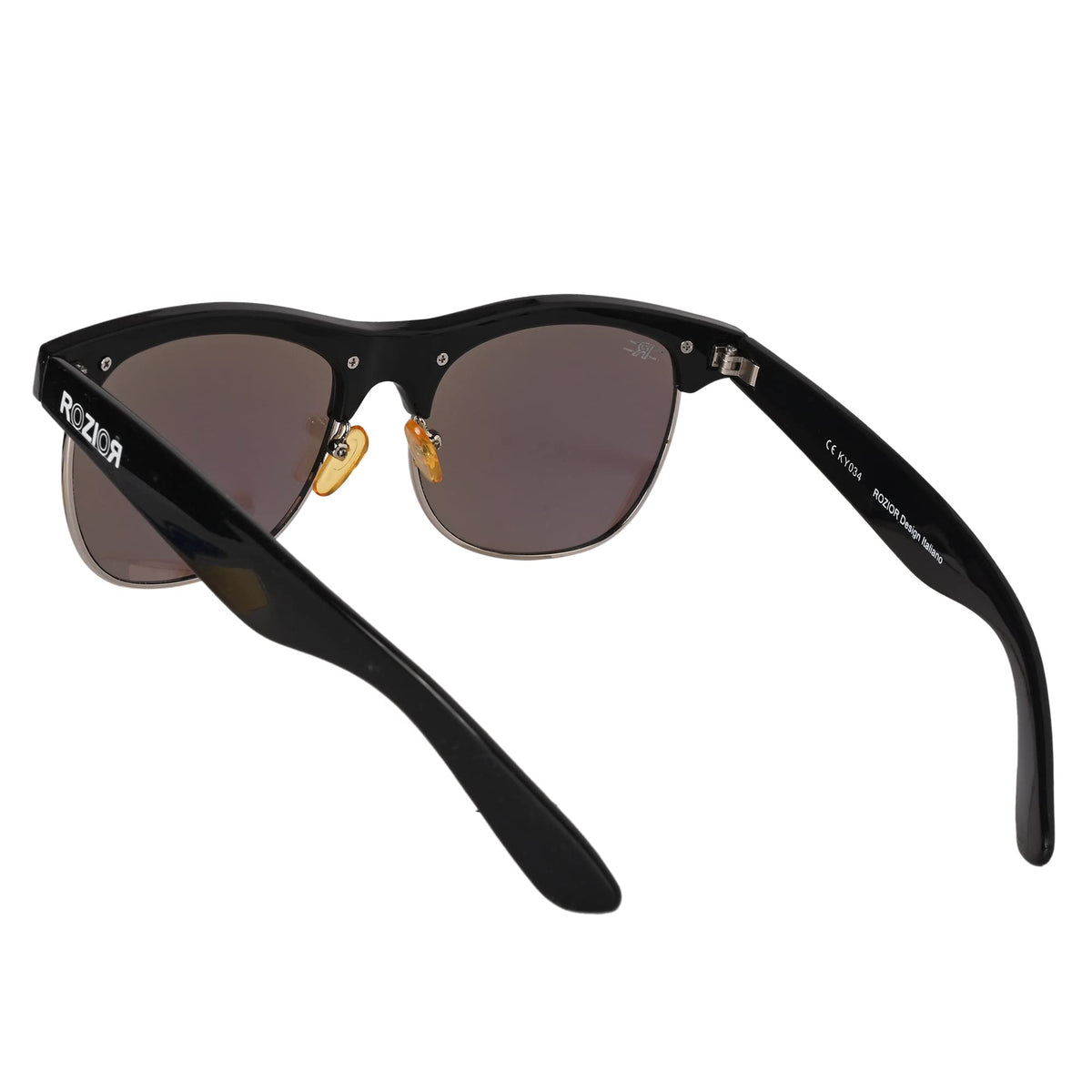 ROZIOR stylish black frame sunglasses featuring green mirror UV protection lenses