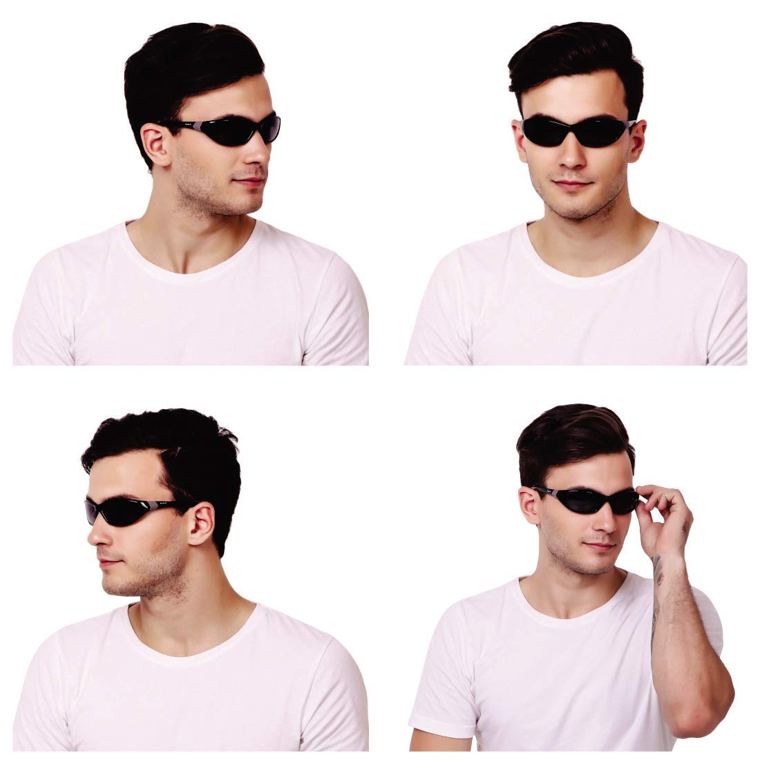 Detailed view of ROZIOR black frame polarized sunglasses highlighting durable construction and modern styling