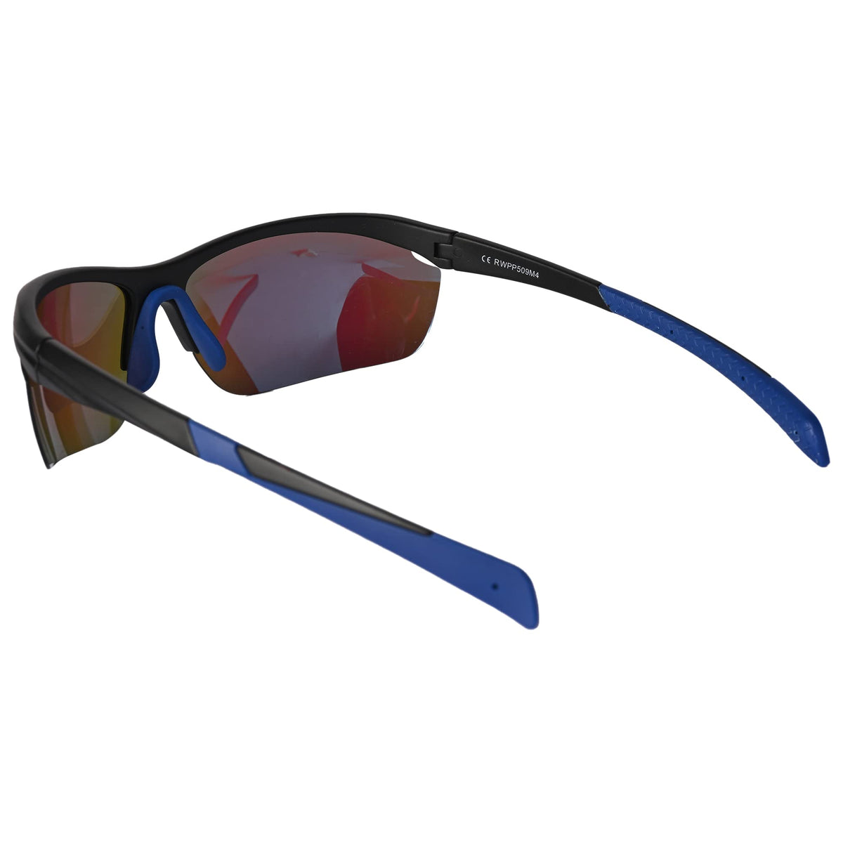 Close-up of ROZIOR black frame polarized sunglasses with ice blue lens and UV protection