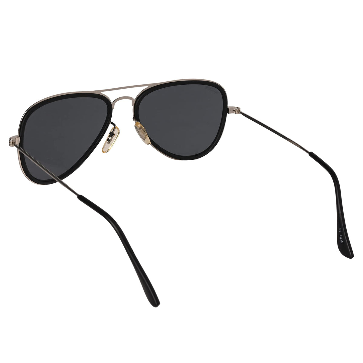 Close-up of ROZIOR aviator sunglasses highlighting black UV400 lenses and premium black frame craftsmanship