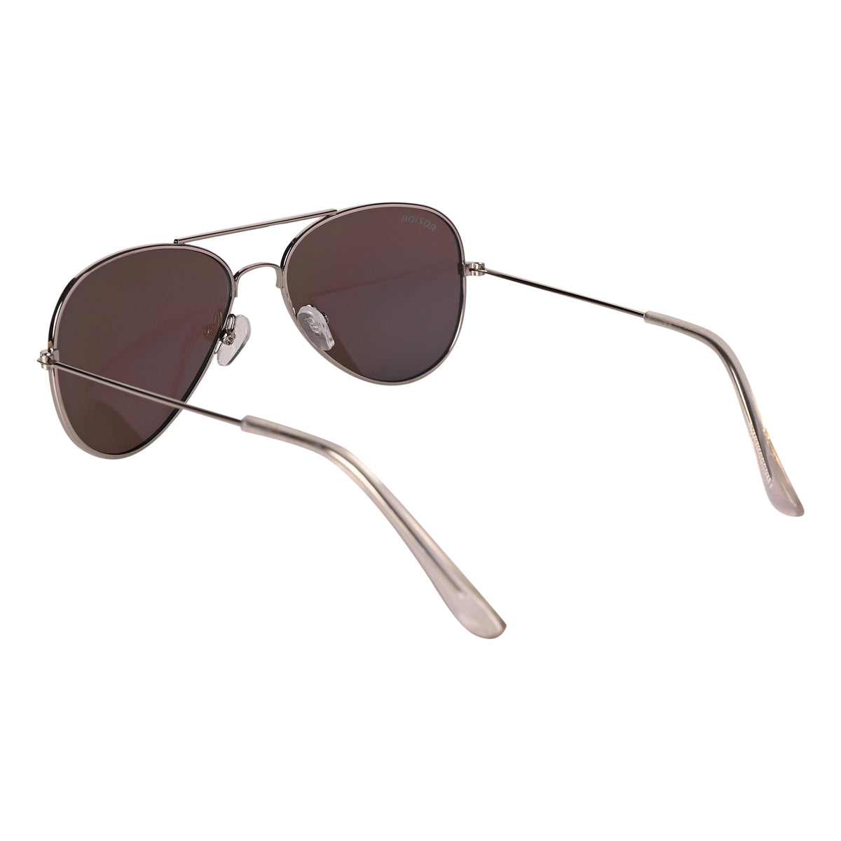 Side view of ROZIOR kids aviator sunglasses featuring blue mirror lenses and a durable metal frame
