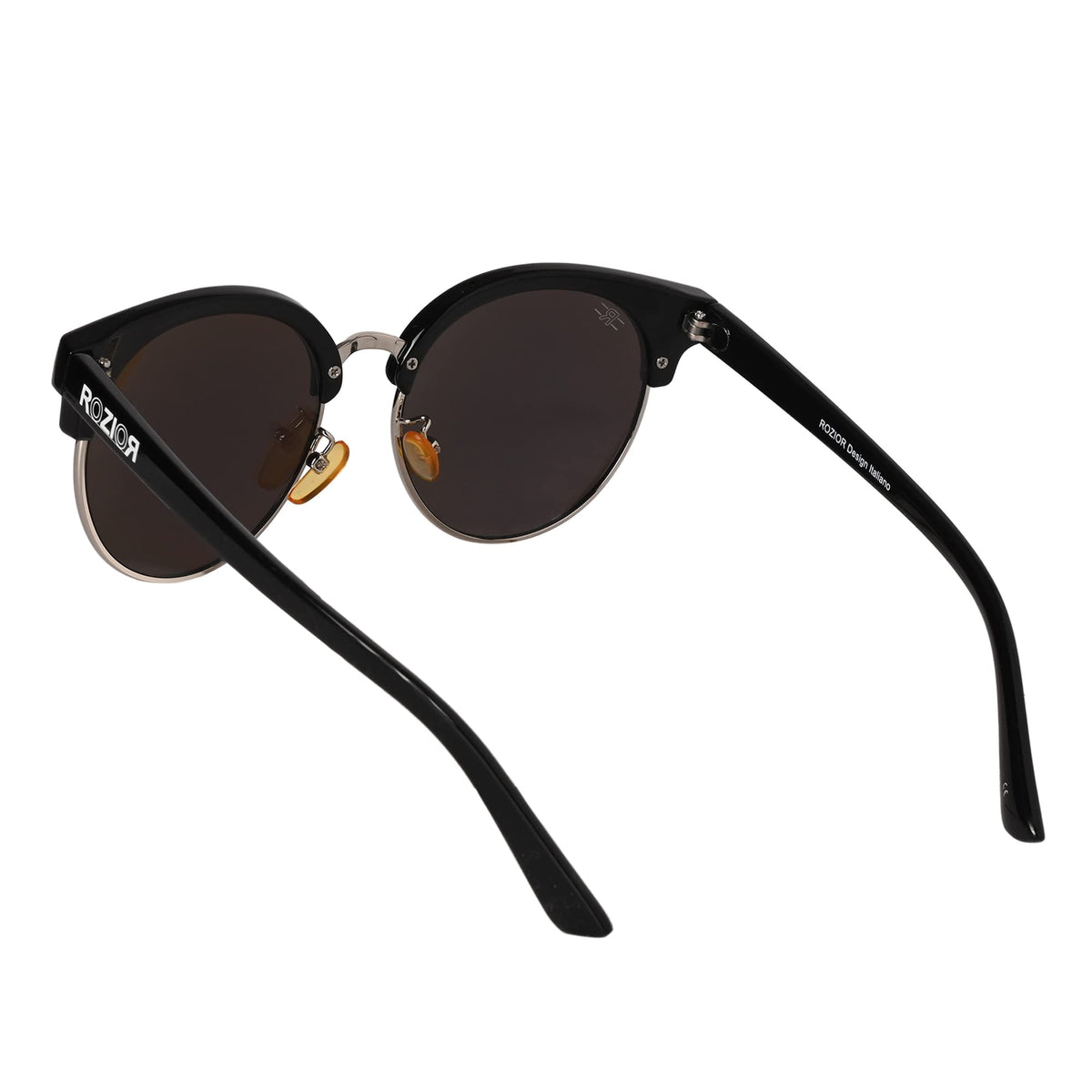 Close-up of ROZIOR sunglasses showcasing premium blue mirror UV400 lenses and black frame model RWU2813M4