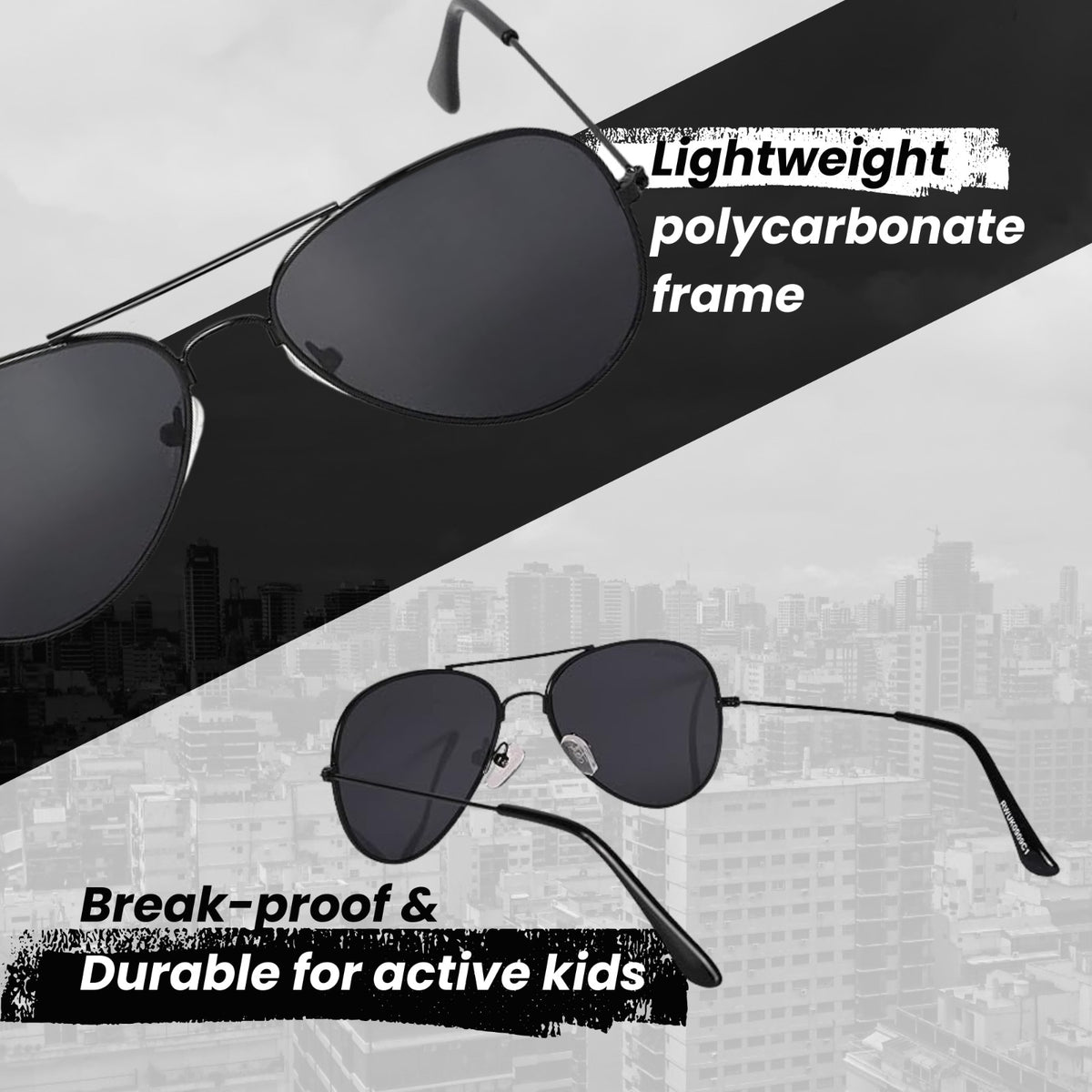 ROZIOR black smoke aviator sunglasses for boys and girls with UV400 eye protection
