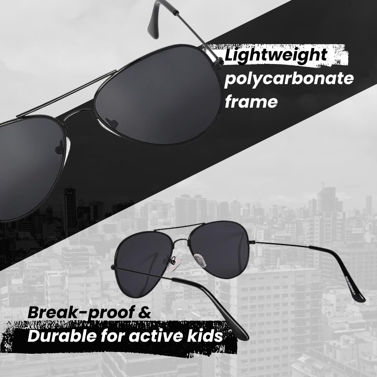 ROZIOR black smoke aviator sunglasses for boys and girls with UV400 eye protection