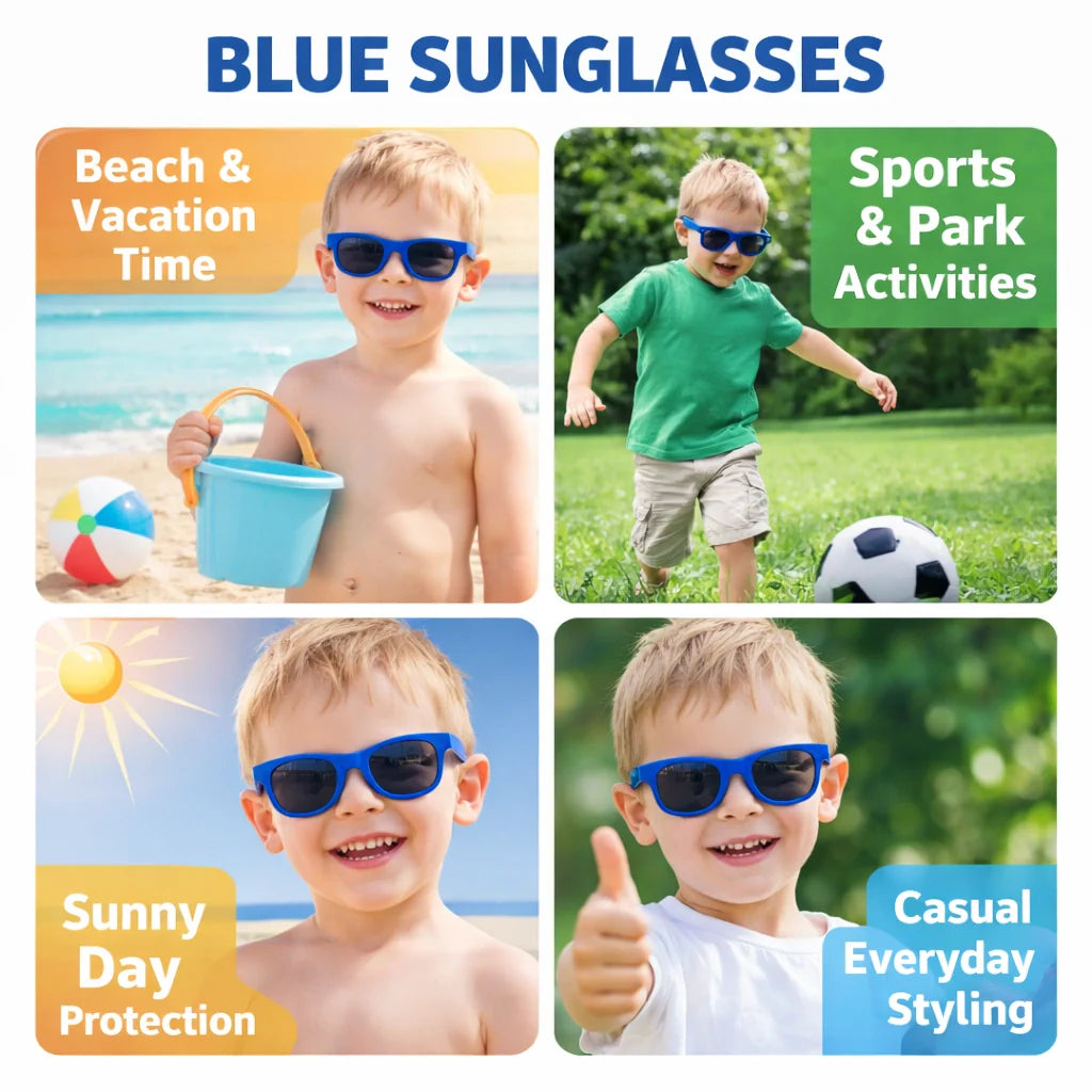 ROZIOR Wayfarer sunglasses for boys and girls with UV protection and comfortable blue frame