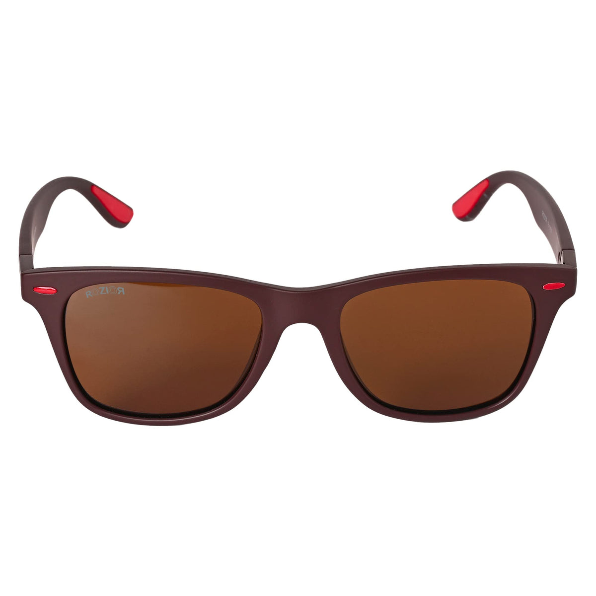 Angled view of ROZIOR polarized sunglasses with brown frame and brown lenses for men and women