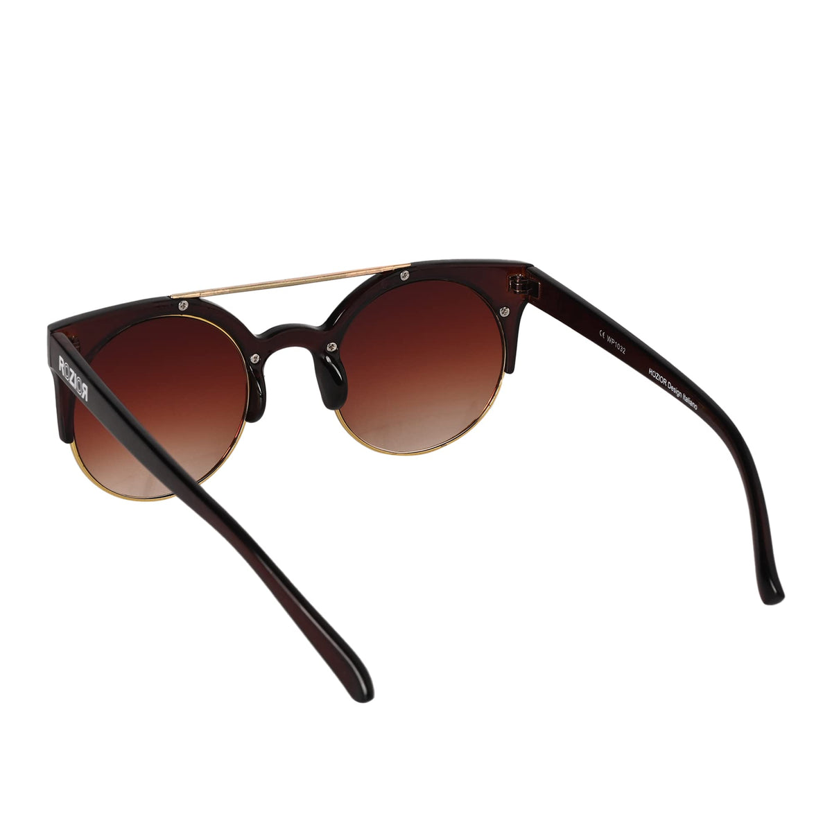 Close-up of ROZIOR brown frame sunglasses with UV protection brown lenses