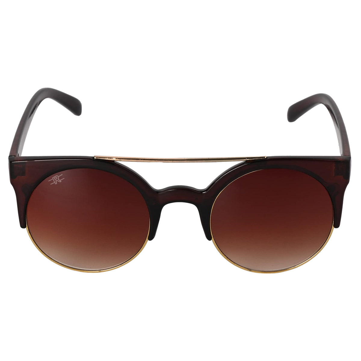 Angled view of ROZIOR sunglasses with brown UV protection lenses and stylish brown frame
