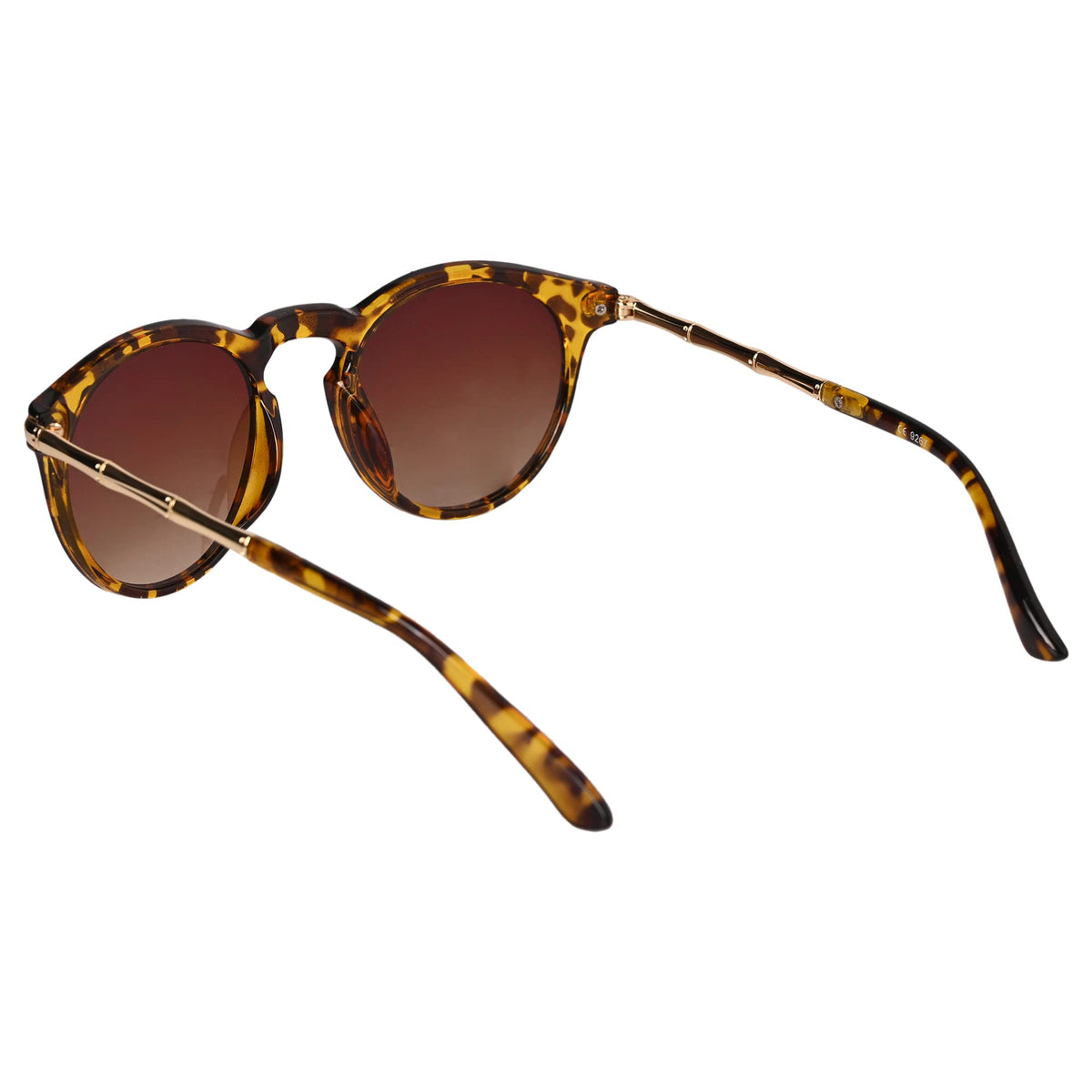 Close-up of ROZIOR sunglasses showcasing premium brown UV400 lenses and tortoise frame model RWU9267C7