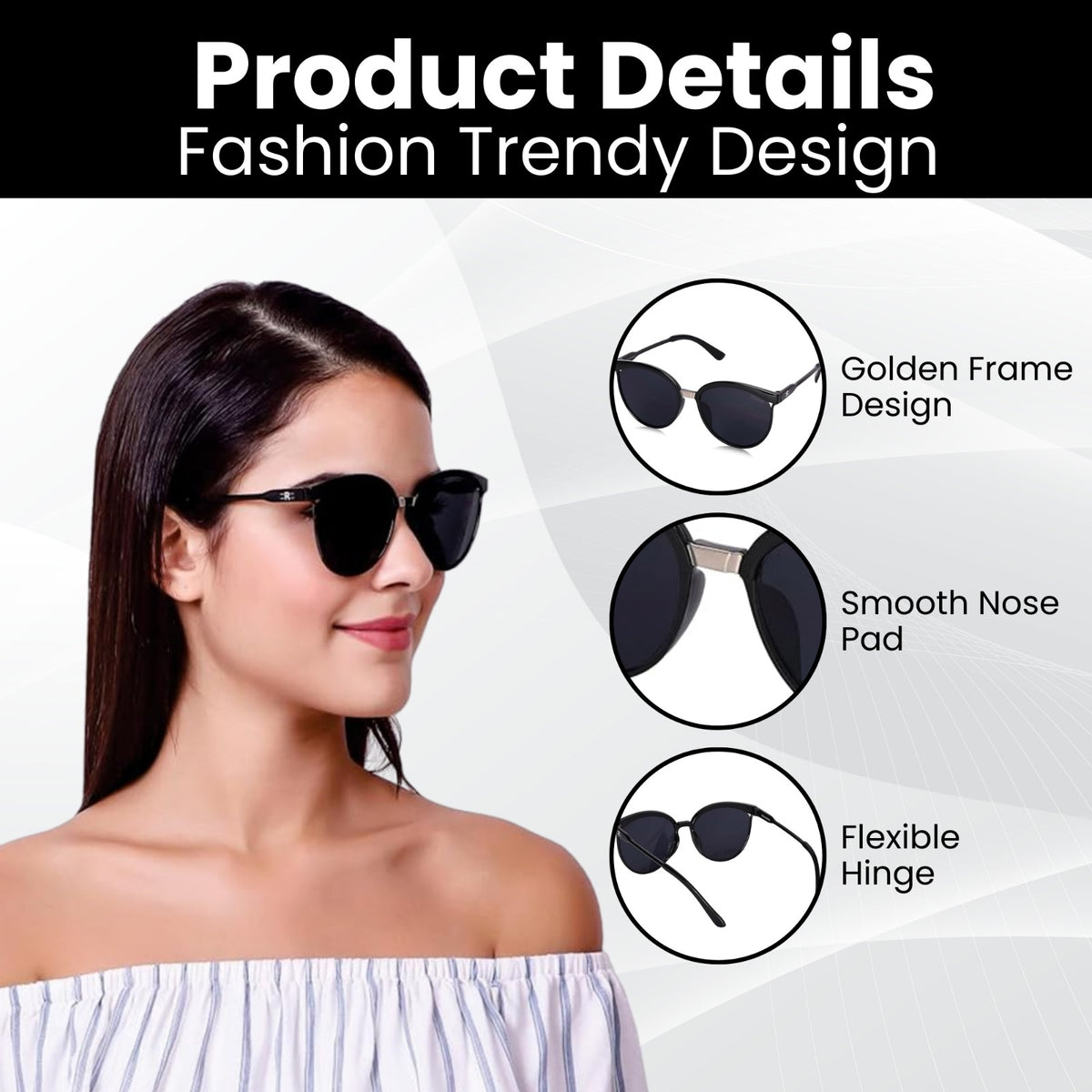 Close-up of ROZIOR women's cat eye sunglasses featuring UV400 HD lenses for clear vision