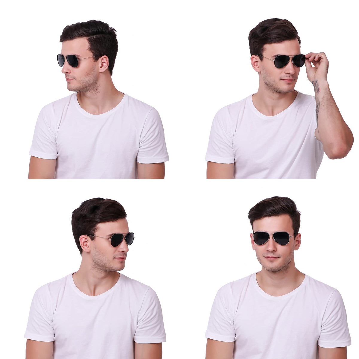 Detailed view of ROZIOR classic aviator sunglasses showcasing the durable black frame and black lenses