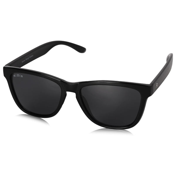 ROZIOR® Classic Square UV Protection Sunglasses for Men & Women | Black Lens | Black Frame | Medium