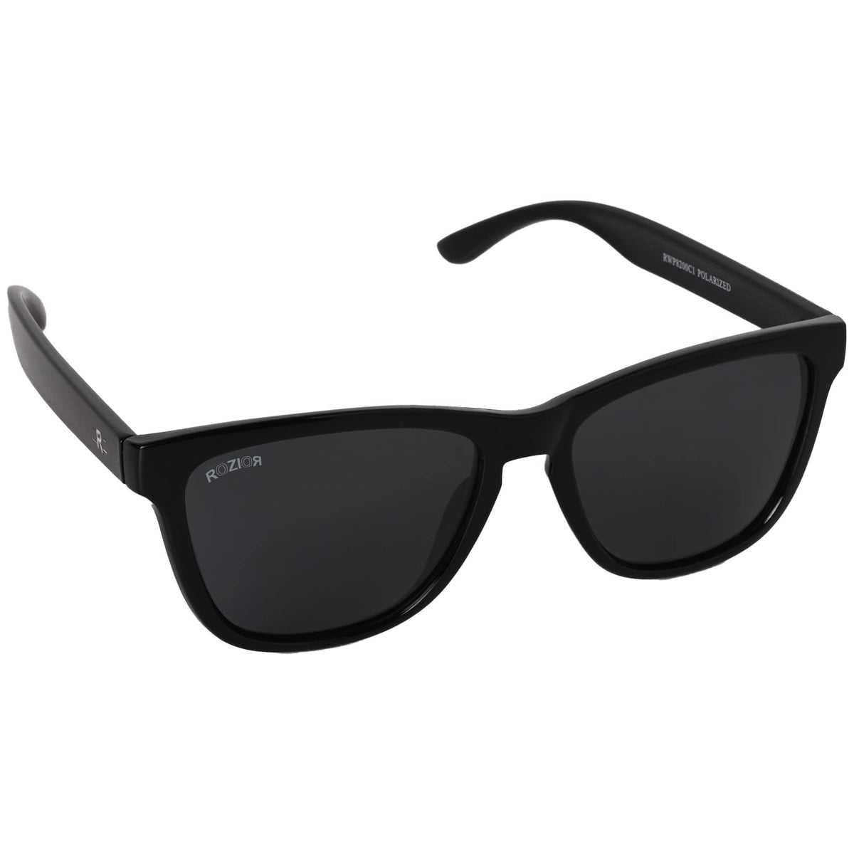 ROZIOR designer Classic Square sunglasses with black lenses and black frame in medium size