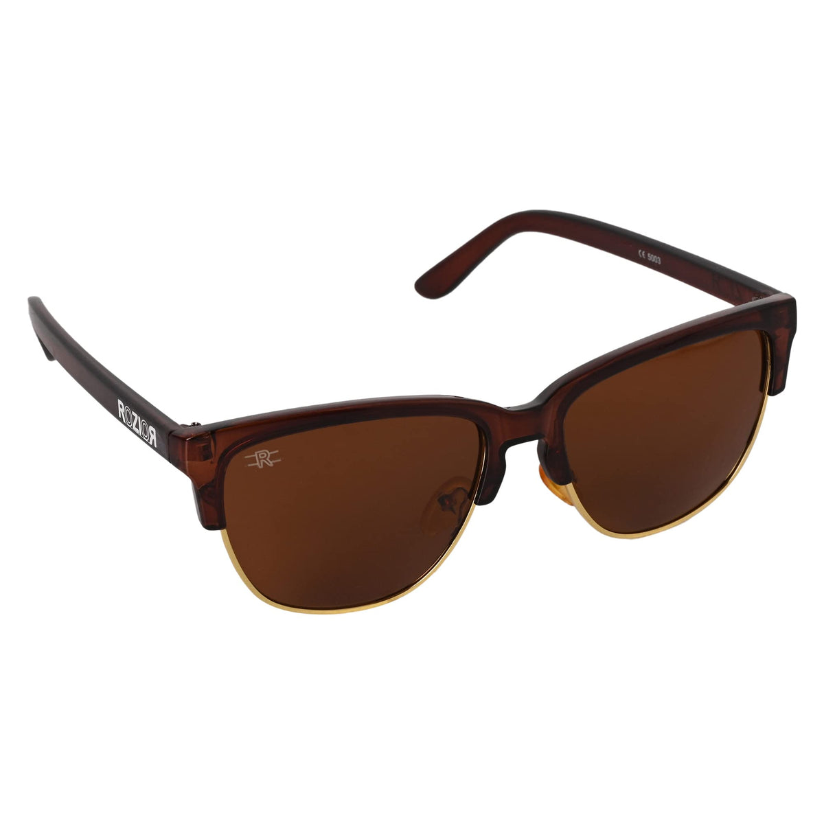 ROZIOR designer round sunglasses with brown lenses and brown frame for everyday style