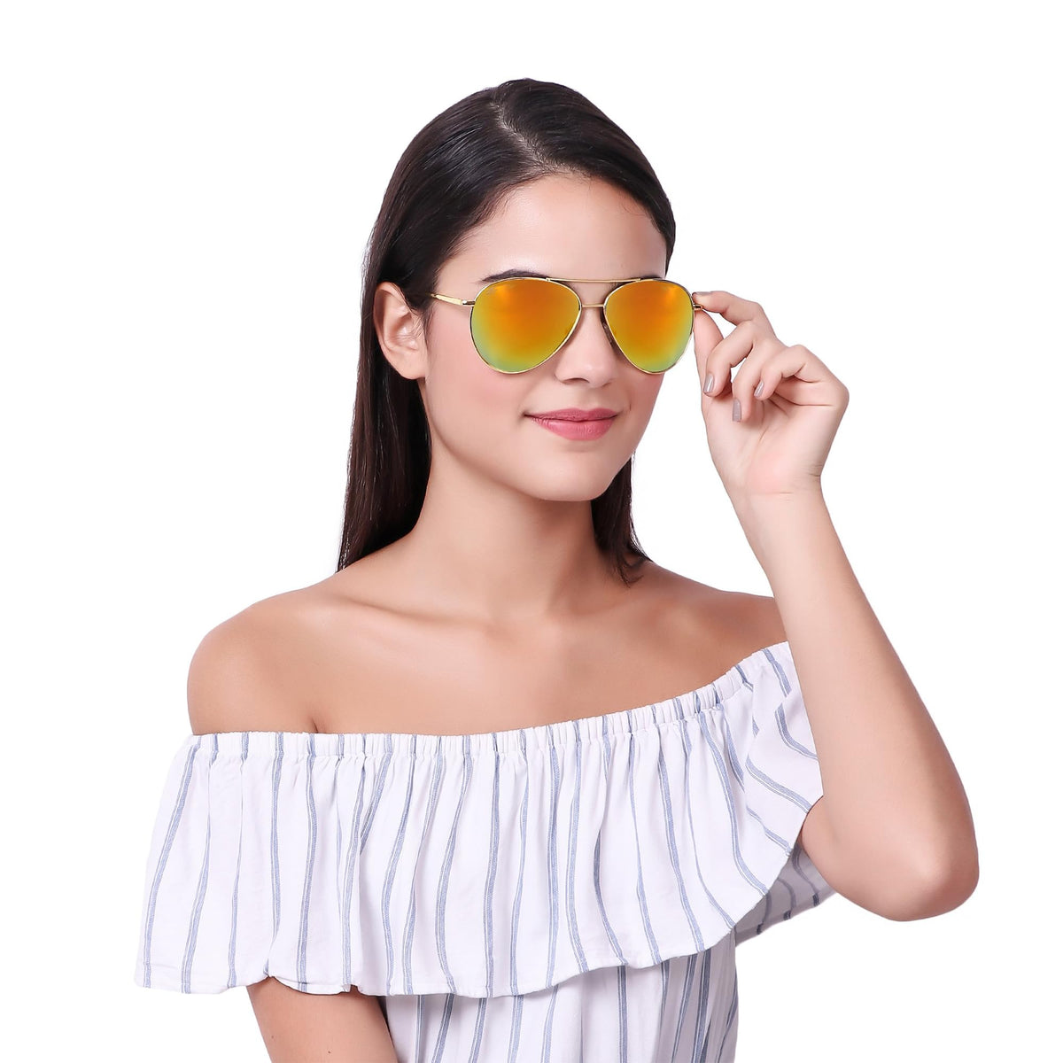 Stylish ROZIOR aviator sunglasses for men and women with pink mirror lenses and silver frame