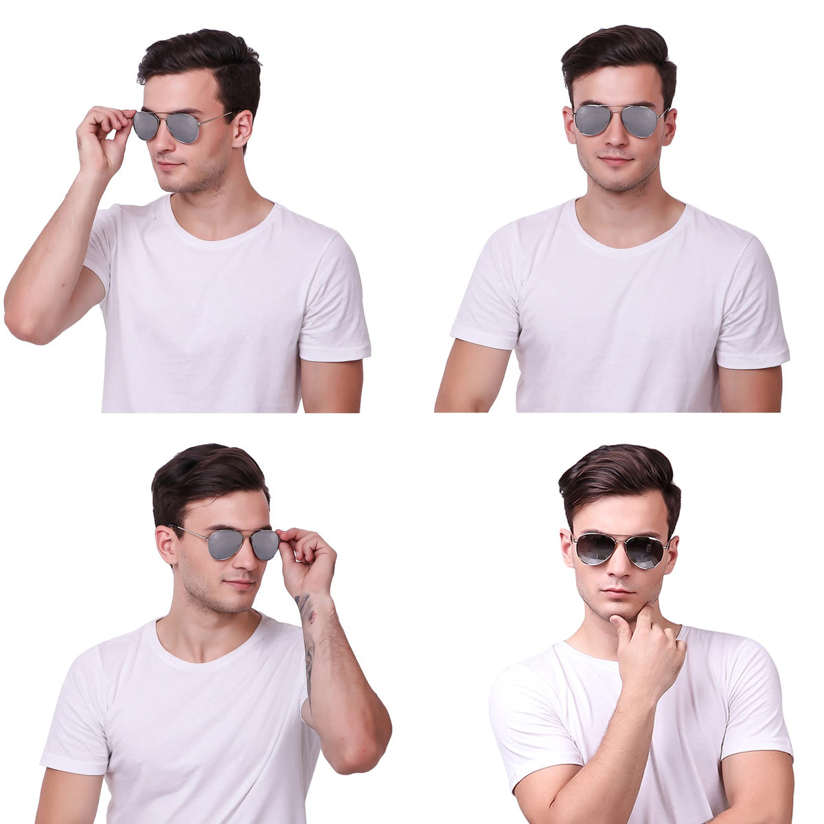 Stylish ROZIOR aviator sunglasses for men and women with silver mirror lenses and silver frame