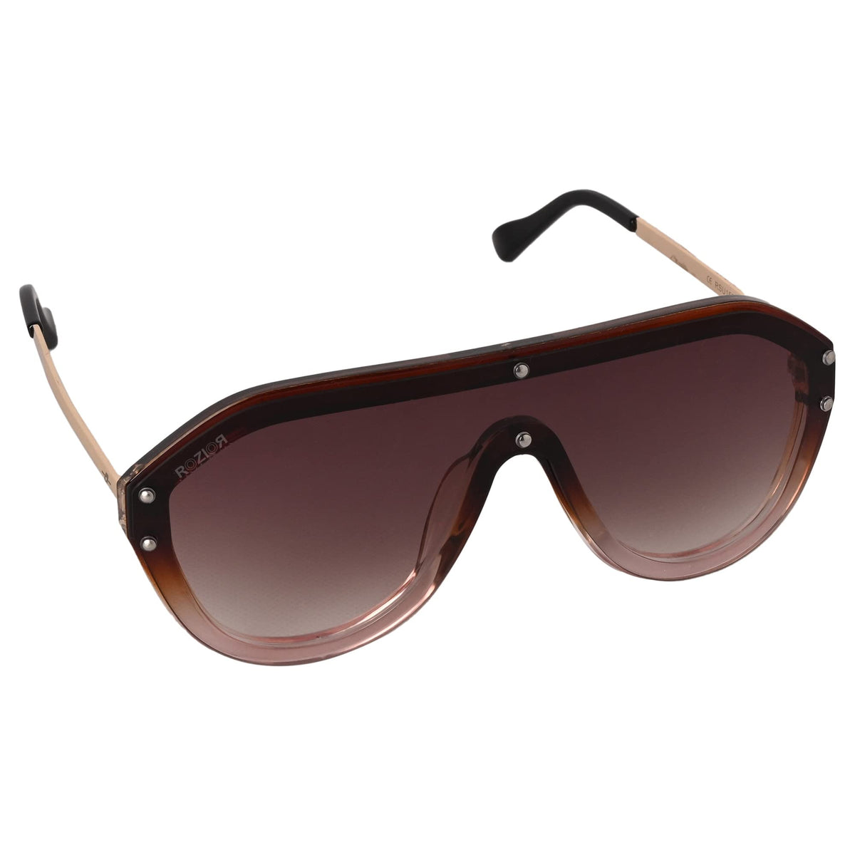 Stylish ROZIOR golden aviator sunglasses for men and women with lightweight metal construction.