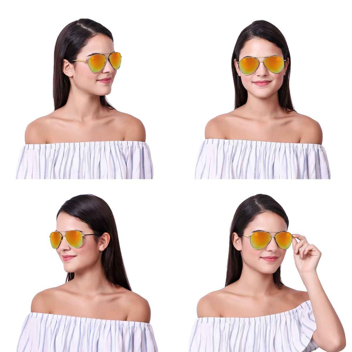Stylish ROZIOR men and women sunglasses with gold frame and gold UV400 lenses for casual and premium fashion looks