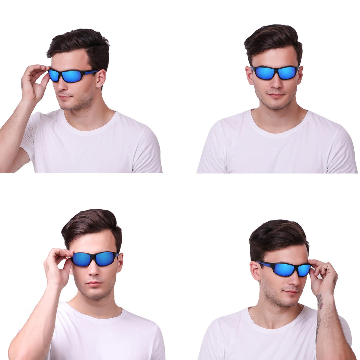 Stylish ROZIOR polarized sunglasses for men and women with blue mirror lens and black frame