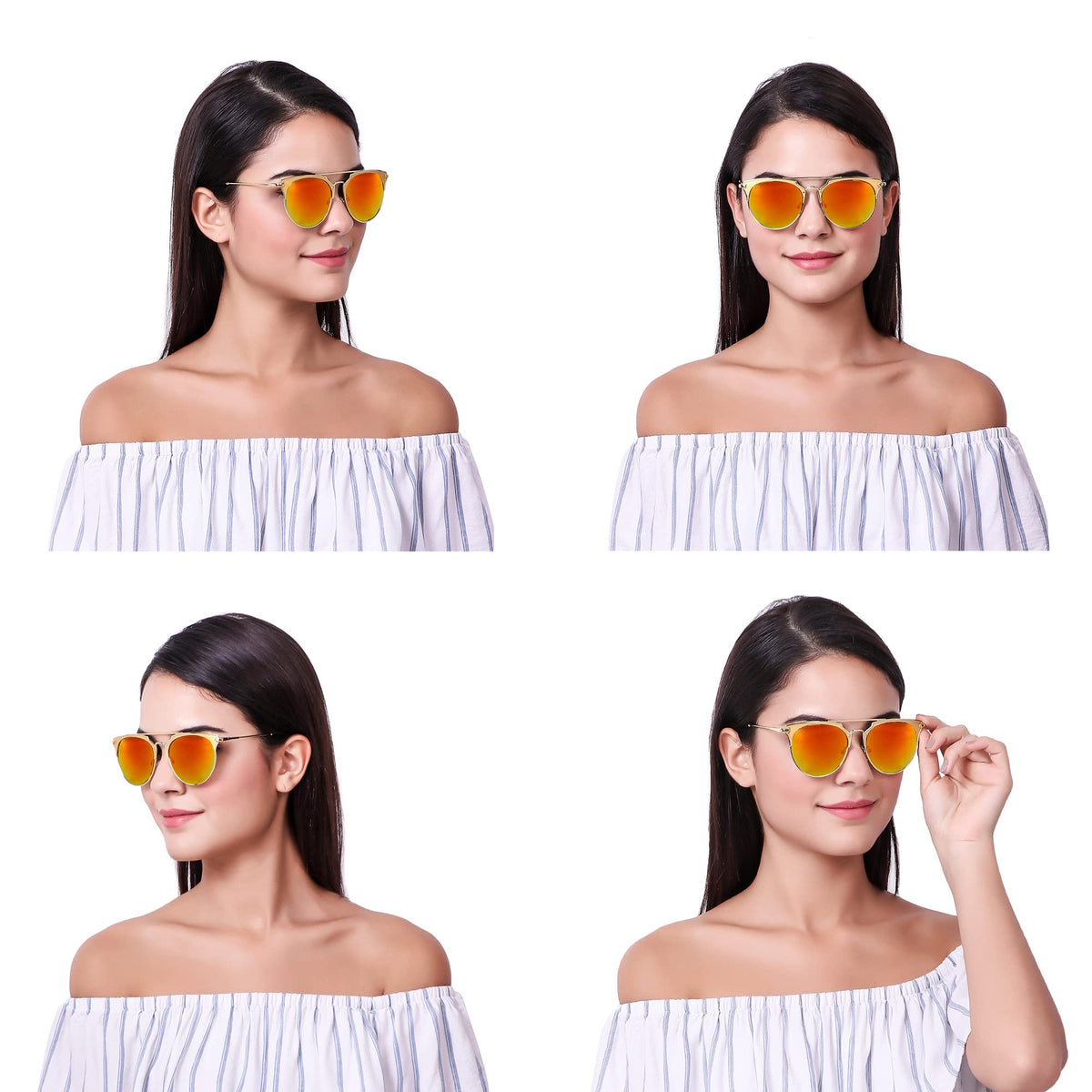 Stylish ROZIOR golden aviator sunglasses with reflective red mirror lenses for men and women.