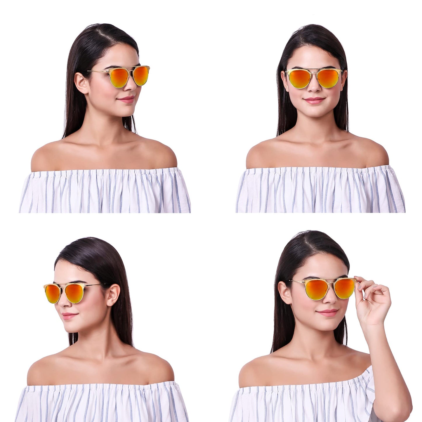 Stylish ROZIOR golden aviator sunglasses with reflective red mirror lenses for men and women.