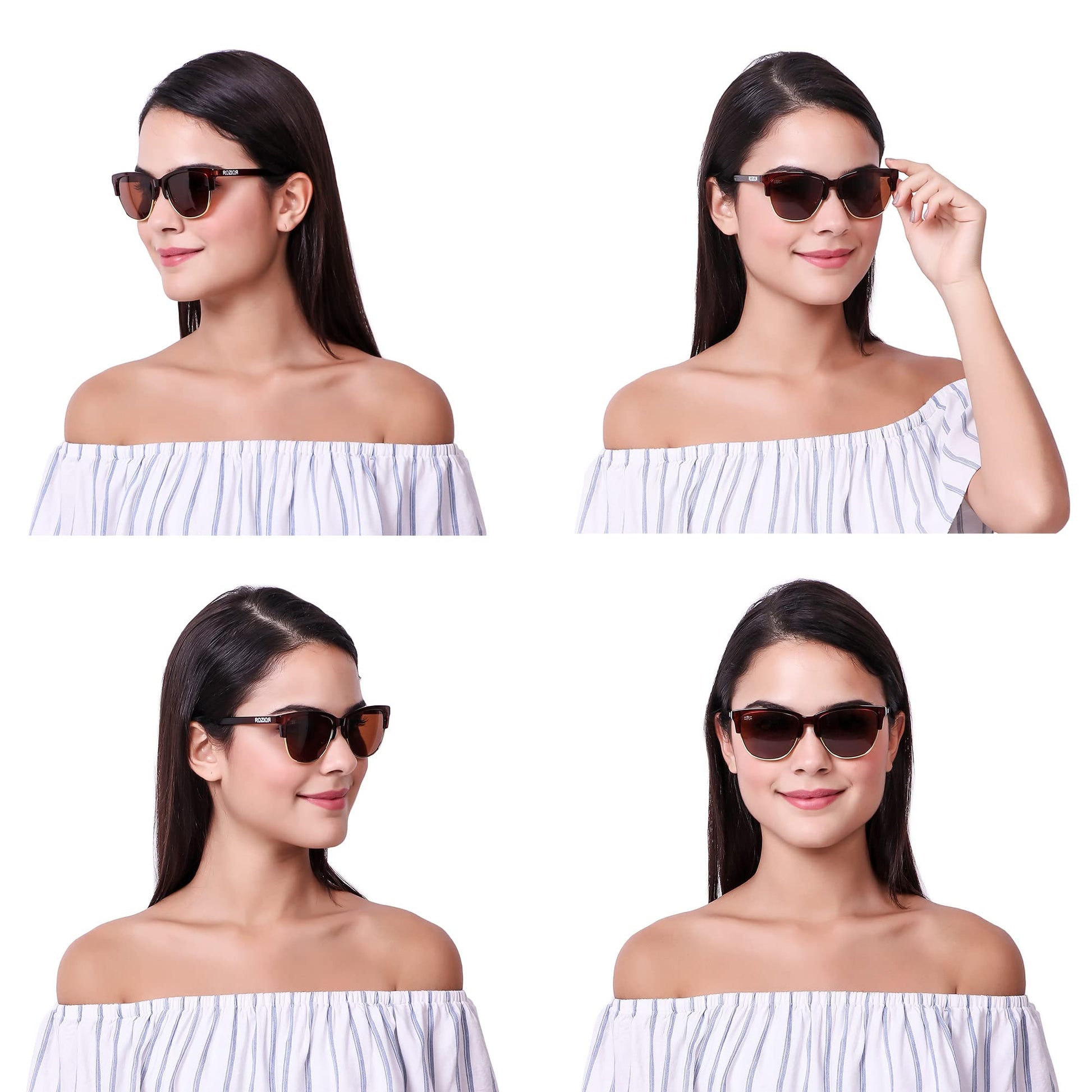 Stylish ROZIOR round sunglasses for men and women with brown lenses and brown frame