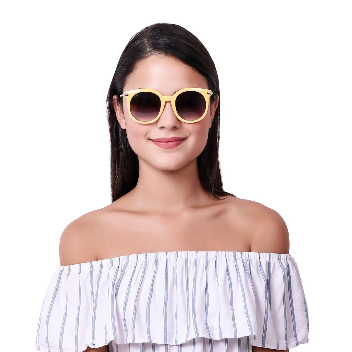 Stylish ROZIOR men and women sunglasses with yellow frame and gradient smoke lenses for everyday fashion