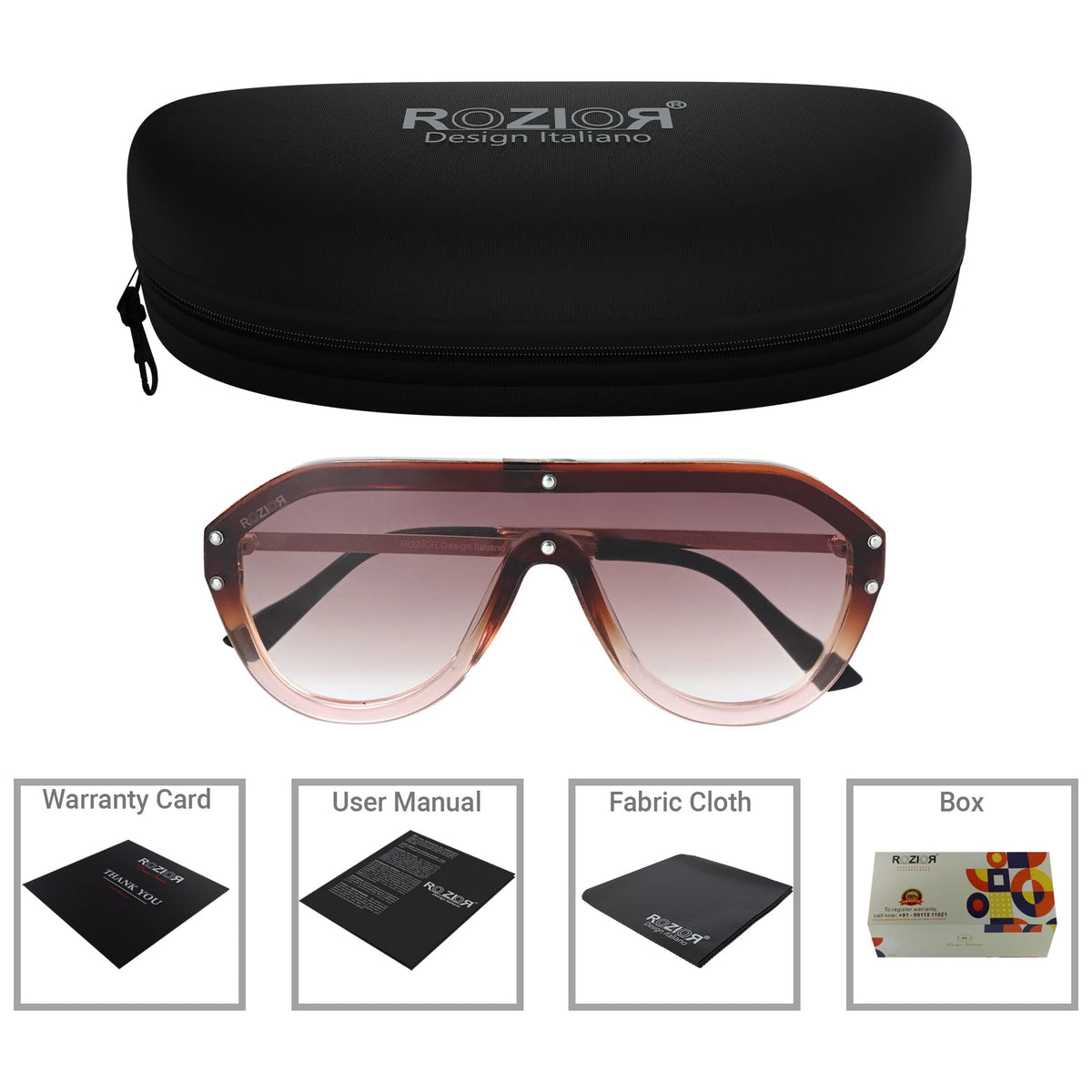 Side profile of ROZIOR Golden Aviator Sunglasses with lightweight golden metal frame for men and women.