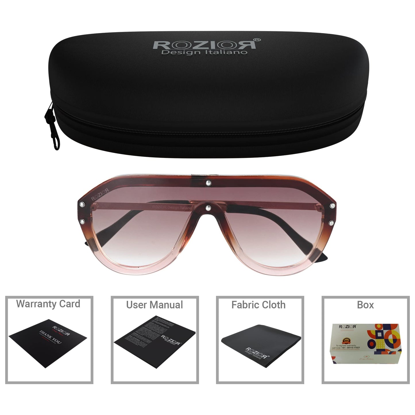 Side profile of ROZIOR Golden Aviator Sunglasses with lightweight golden metal frame for men and women.