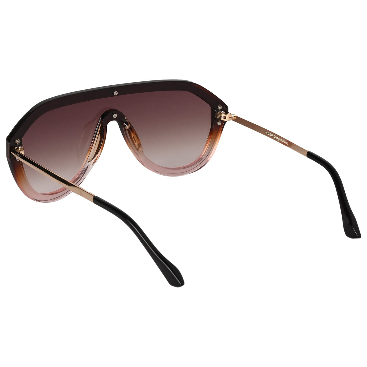 ROZIOR unisex golden aviator sunglasses with UV protection tea lenses for stylish everyday wear.