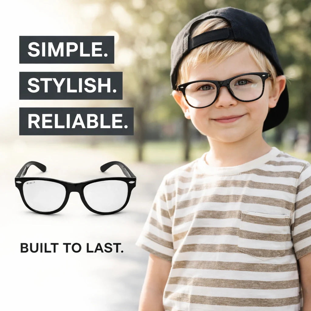ROZIOR anti-glare zero power computer glasses for kids designed to reduce blue light exposure from digital screens.