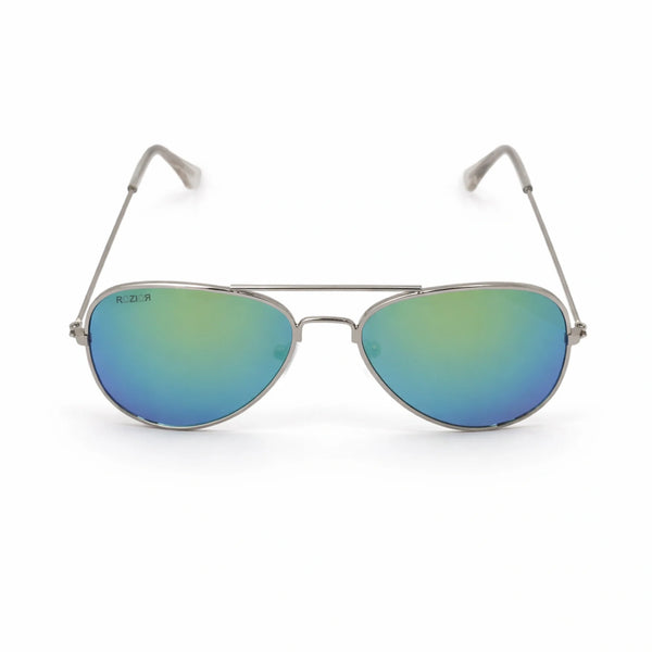 ROZIOR Kids Aviator Sunglasses for Boys & Girls (4–12 Years) | UV400 Protection | Mirrored Blue-Green Lens | Lightweight Metal Frame | Outdoor & Travel Wear