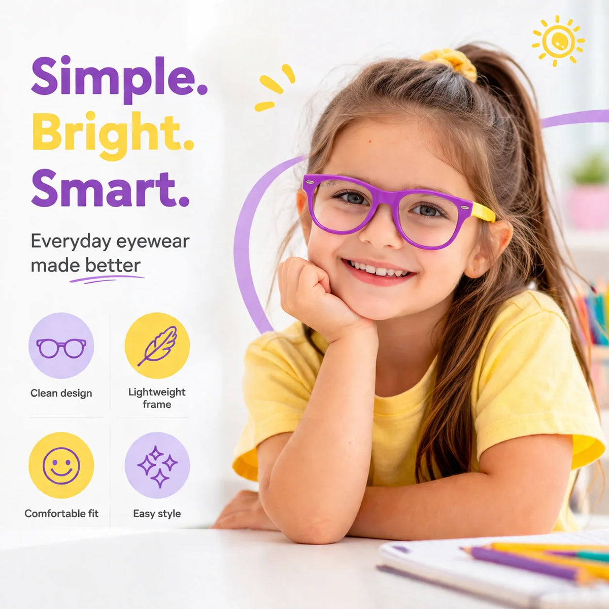 Zero power blue light blocking glasses for kids suitable for computers, laptops, tablets, mobile phones and TV viewing.
