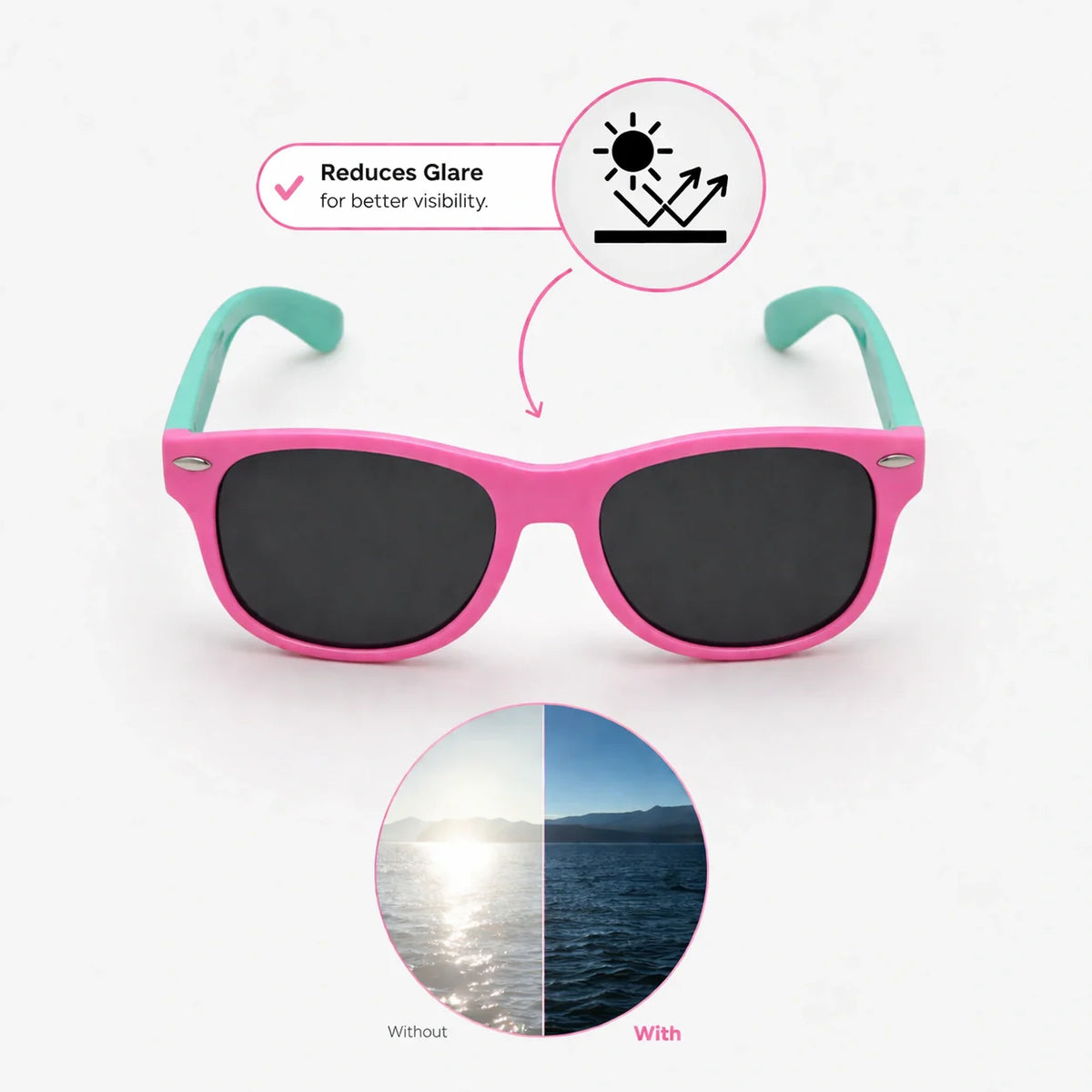 Side view of ROZIOR fashion sunglasses for kids featuring a lightweight frame and comfortable fit.