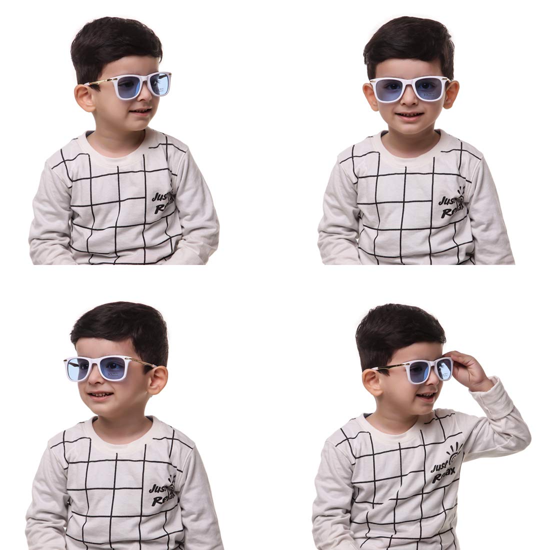 Stylish ROZIOR kids sunglasses with white frame and blue UV400 lenses for everyday outdoor adventures