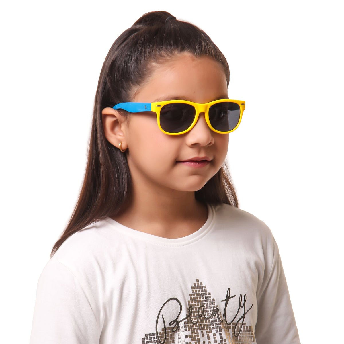 ROZIOR lightweight kids sunglasses with yellow and blue frame for outdoor adventures and travel