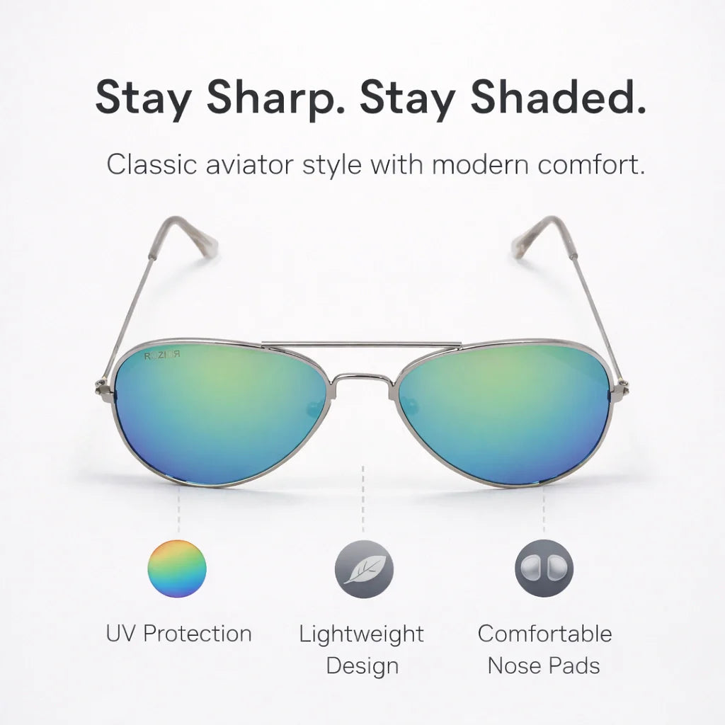 ROZIOR kids sunglasses featuring mirrored blue-green lenses that provide UV400 eye protection for outdoor activities.