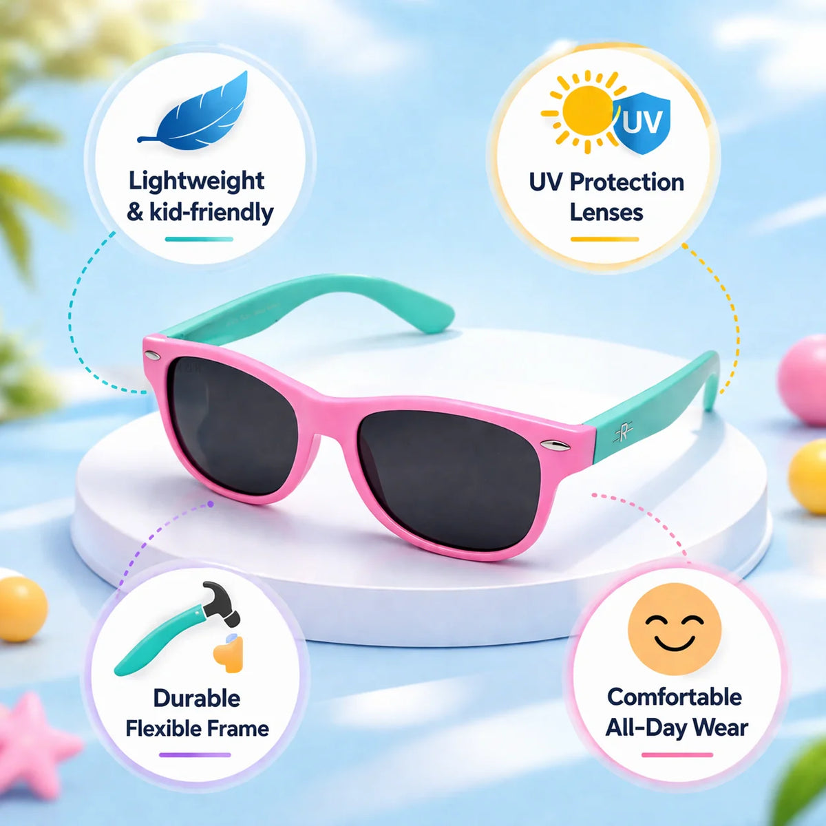 Stylish ROZIOR kids outdoor sunglasses with UV400 protection in pink and mint green for everyday wear.