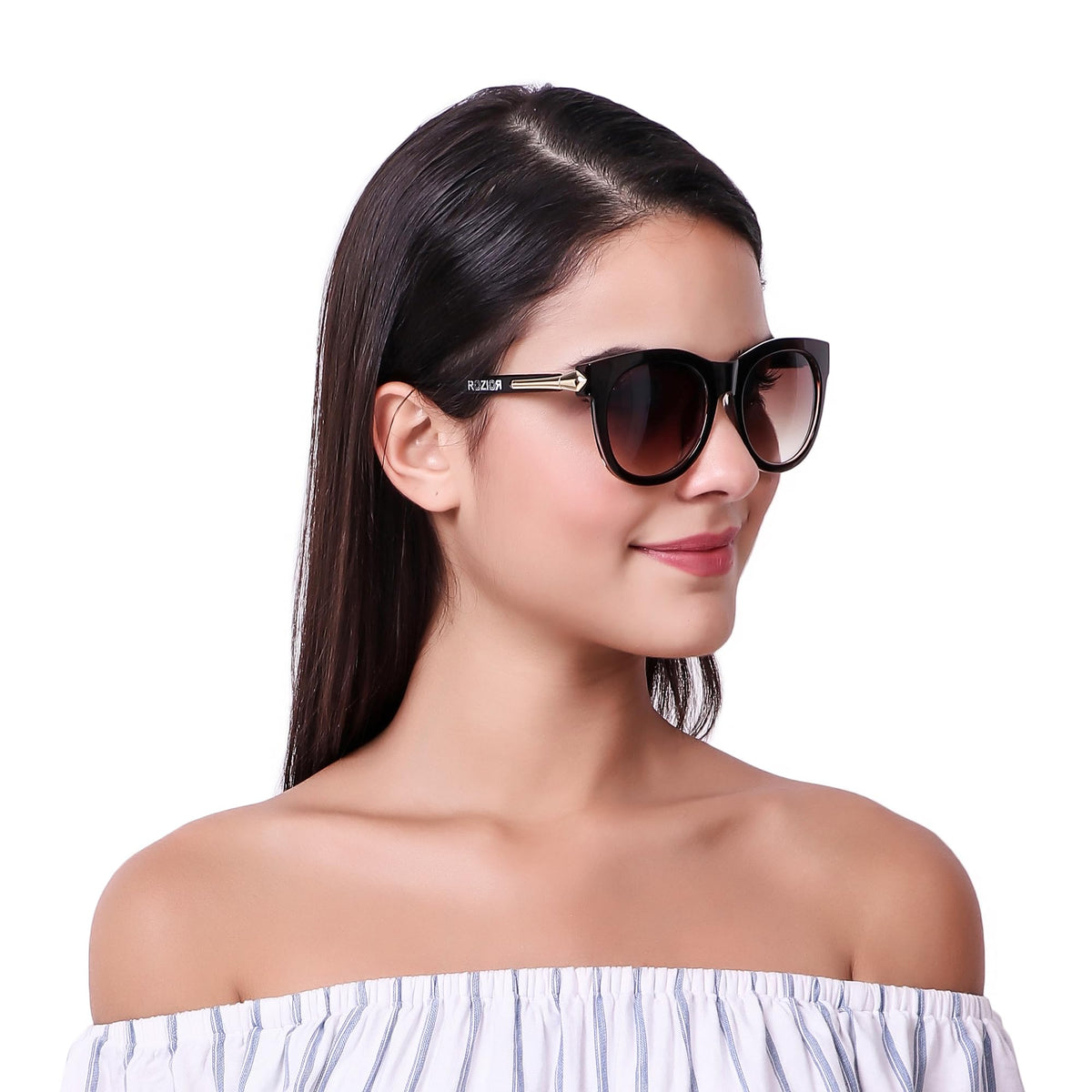 Lightweight ROZIOR women's cat eye sunglasses featuring a durable brown frame and brown UV400 lenses for all-day comfort